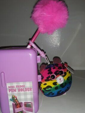 mini fridge holder, cancer puffy pink pen and stuff animal